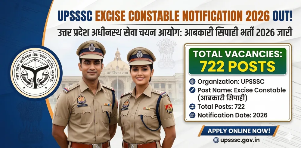 UPSSSC Excise Constable Notification 2026 Out for 722 Posts