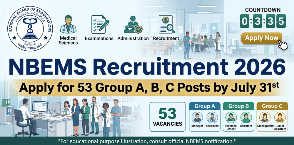 NBEMS Recruitment 2026: Apply for 53 Group A, B, C Posts by July 31st